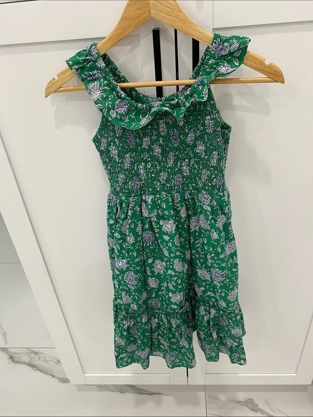 J. Crew crewcuts girls Green Floral Ruffle Sundress with Smocked Bodice